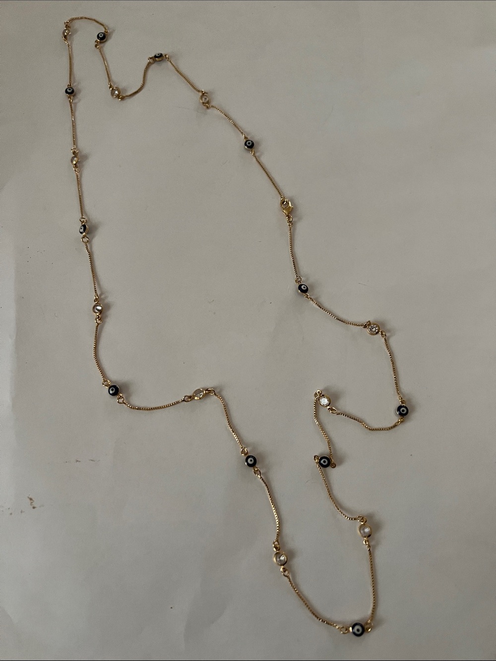 Gold Long Station Necklace with Black and White Accent Beads